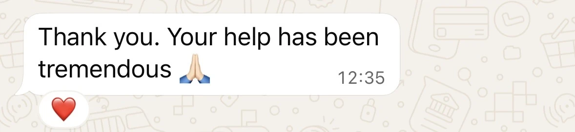 WhatsApp message about early morning success