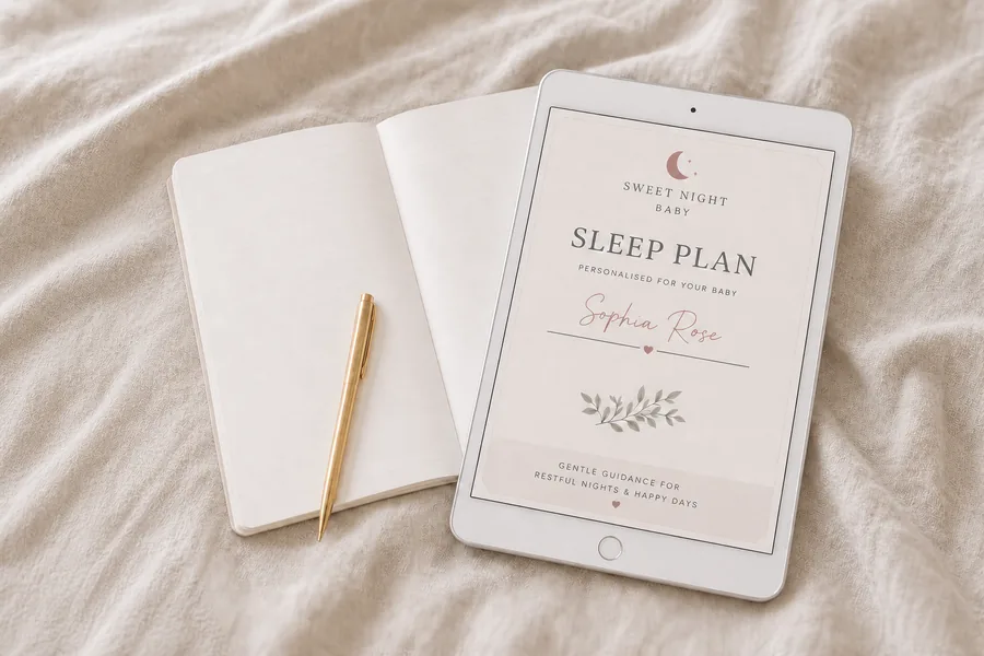 Personalised Sweet Night Baby sleep plan displayed on a tablet